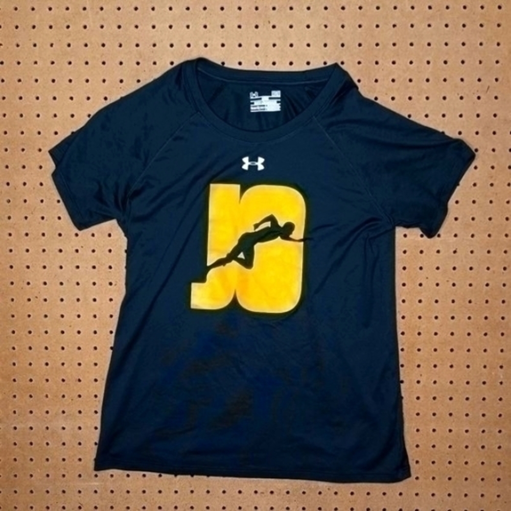 Under Armour womens black yellow Run Race Sprint Track crew tee M EUC